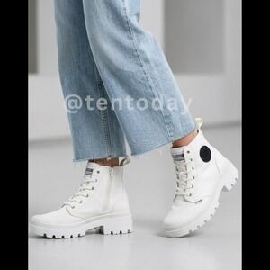 Palladium Size 10 White Canvas Chunky High Top Vegan Combat Boots Sneakers Shoes